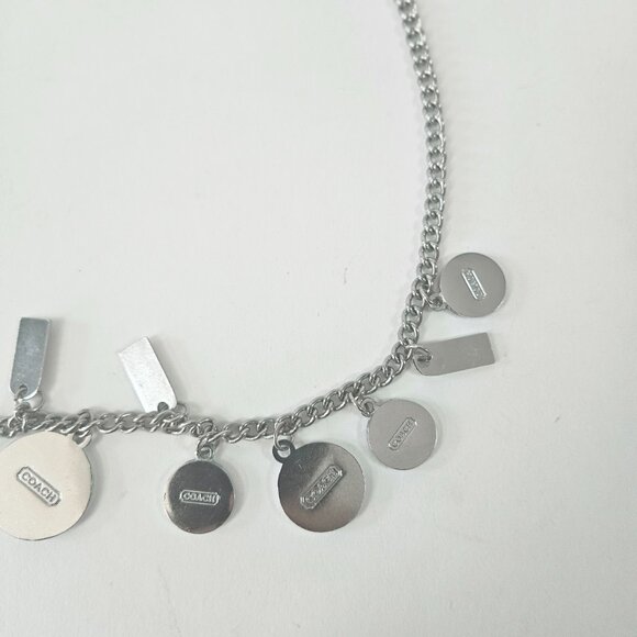 Vintage Coach Logo Charm 21” Stainless Steel Necklace Enameled Medallion Discs - Picture 9 of 10